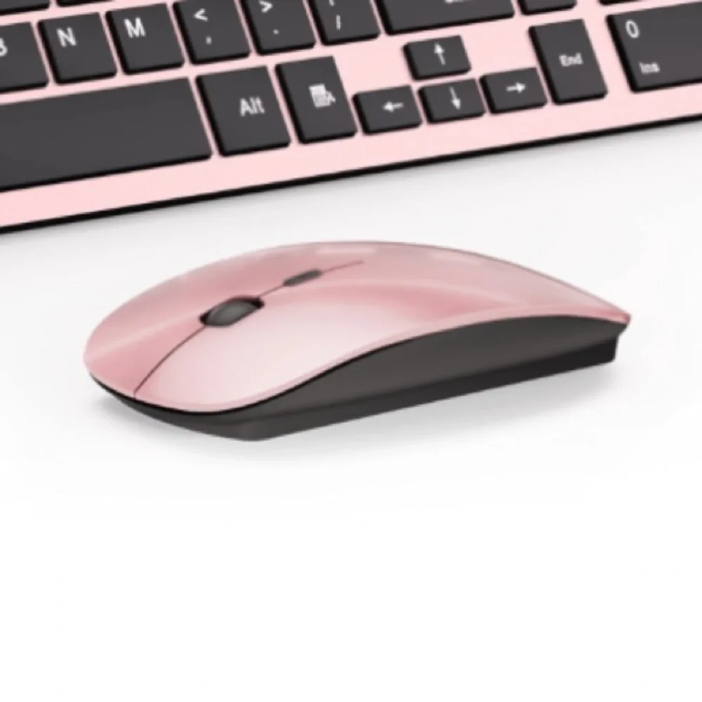 Pink Ultra-Slim Wireless Keyboard and Mouse Set with Cover (batteries included).